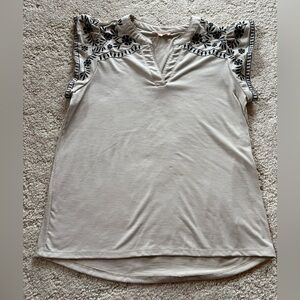 Embroidered Cream and Black Women's Top
